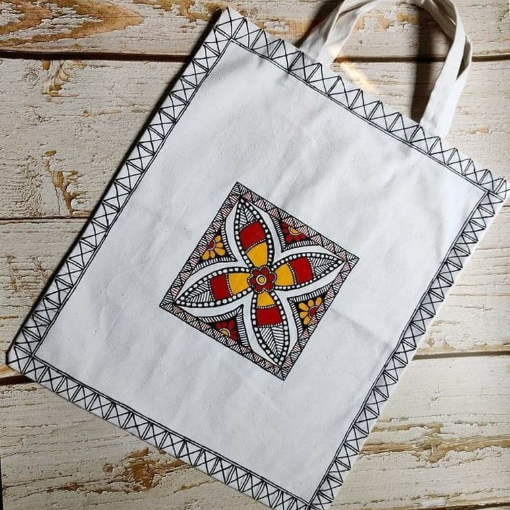 Tussar Saree with Madhubani Bride, Doli, and Kaahar Painting